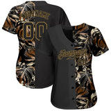 Custom 3D Pattern Design Golden Tropical Leaves In The Style Of Jungalow And Hawaii Authentic Baseball Jersey