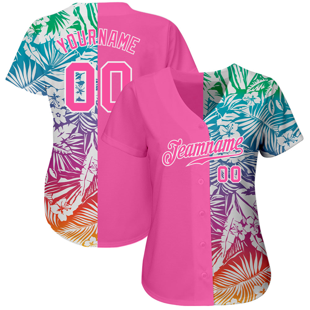 Custom 3D Pattern Design Tropical Palm Leaves Authentic Baseball Jersey