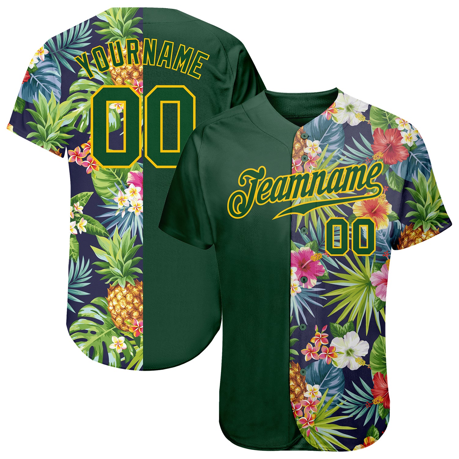 Custom 3D Pattern Design Tropical Pattern With Pineapples Palm Leaves And Flowers Authentic Baseball Jersey