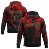 Custom Stitched Red Black-Old Gold 3D Pattern Design Sports Pullover Sweatshirt Hoodie