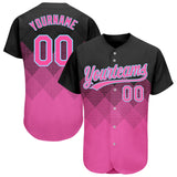 Custom Black Pink-Light Blue 3D Pattern Design Authentic Baseball Jersey