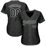 Custom Black Black White-Neon Green 3D Pattern Design Authentic Baseball Jersey
