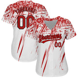 Custom White Red-Black 3D Pattern Design Authentic Baseball Jersey