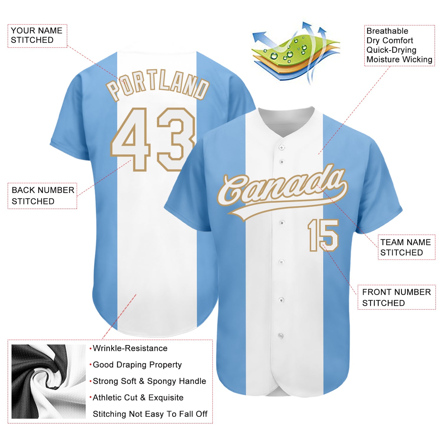 Custom Light Blue Red-White Authentic Baseball Jersey