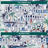 Custom White Navy 3D Pattern Design Hawaii Palm Trees Island And Sailboat Authentic Baseball Jersey