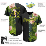 Custom Black Neon Yellow 3D Pattern Design Hawaii Tropical Palm Leaves With Orchids Authentic Baseball Jersey