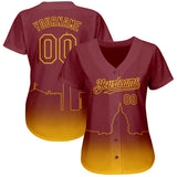 Custom Burgundy Yellow 3D Washington City Edition Fade Fasion Authentic Baseball Jersey