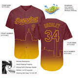 Custom Burgundy Yellow 3D Washington City Edition Fade Fasion Authentic Baseball Jersey