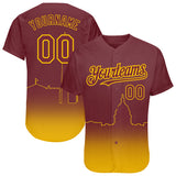 Custom Burgundy Yellow 3D Washington City Edition Fade Fasion Authentic Baseball Jersey
