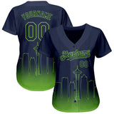 Custom Navy Neon Green 3D Seattle City Edition Fade Fasion Authentic Baseball Jersey