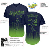 Custom Navy Neon Green 3D Seattle City Edition Fade Fasion Authentic Baseball Jersey