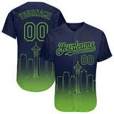 Custom Navy Neon Green 3D Seattle City Edition Fade Fasion Authentic Baseball Jersey