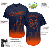 Custom Navy Orange 3D Chicago City Edition Fade Fasion Authentic Baseball Jersey