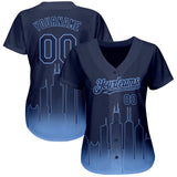 Custom Navy Light Blue 3D Chicago City Edition Fade Fasion Authentic Baseball Jersey