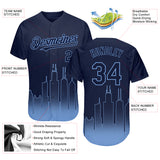 Custom Navy Light Blue 3D Chicago City Edition Fade Fasion Authentic Baseball Jersey