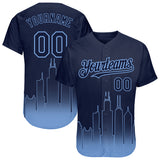 Custom Navy Light Blue 3D Chicago City Edition Fade Fasion Authentic Baseball Jersey