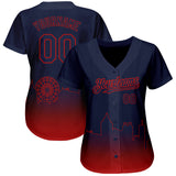 Custom Navy Red 3D Atlanta City Edition Fade Fasion Authentic Baseball Jersey