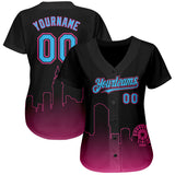 Custom Black Sky Blue-Pink 3D Miami City Edition Fade Fasion Authentic Baseball Jersey
