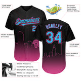 Custom Black Sky Blue-Pink 3D Miami City Edition Fade Fasion Authentic Baseball Jersey