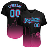 Custom Black Sky Blue-Pink 3D Miami City Edition Fade Fasion Authentic Baseball Jersey