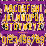 Custom Purple Gold-White 3D Pattern Design Billiards Snooker 8 Ball With Hotrod Flame Authentic Baseball Jersey