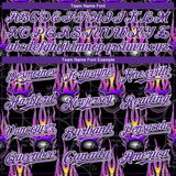 Custom Black Purple-White 3D Pattern Design Bowling Ball With Hotrod Flame Authentic Baseball Jersey