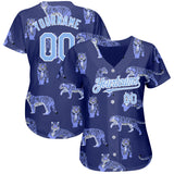 Custom Purple Light Blue-White 3D Pattern Design Tiger Authentic Baseball Jersey