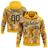Custom Stitched Gold Black-White 3D Pattern Design Tiger Sports Pullover Sweatshirt Hoodie