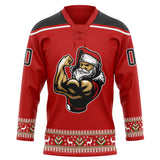 Custom Red Black-White Christmas Santa Claus 3D Hockey Lace Neck Jersey