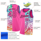 Custom Pink Black 3D PatternTropical Hawaii Palm Leaves Authentic Basketball Jersey