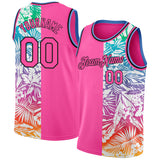 Custom Pink Black 3D PatternTropical Hawaii Palm Leaves Authentic Basketball Jersey