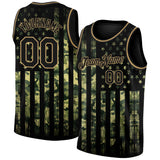 Custom Camo Black-Old Gold 3D American Flag Fashion Authentic Salute To Service Basketball Jersey