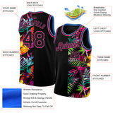 Custom Black Pink-Light Blue 3D Pattern Tropical Hawaii Palm Leaves Authentic Basketball Jersey