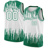 Custom White Kelly Green Abstract Vertical Lines Authentic City Edition Basketball Jersey
