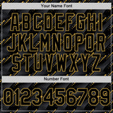 Custom Black Old Gold 3D Pattern Design Slant Lines Authentic Baseball Jersey