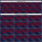 Custom Navy Red 3D Pattern Design Slant Lines Authentic Baseball Jersey
