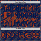 Custom Navy Orange 3D Pattern Design Slant Lines Authentic Baseball Jersey