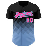 Custom Black Pink-Light Blue 3D Pattern Design Gradient Square Shapes Authentic Baseball Jersey