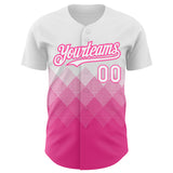 Custom White Pink 3D Pattern Design Gradient Square Shapes Authentic Baseball Jersey