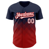 Custom Navy White-Red 3D Pattern Design Gradient Square Shapes Authentic Baseball Jersey