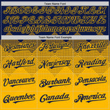 Custom Navy Gold 3D Pattern Design Gradient Square Shapes Authentic Baseball Jersey
