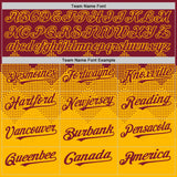 Custom Crimson Gold 3D Pattern Design Gradient Square Shapes Authentic Baseball Jersey