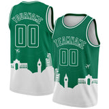 Custom Kelly Green White Holiday Travel Monuments Silhouette Authentic City Edition Basketball Jersey