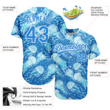 Custom Electric Blue White 3D Pattern Design Jellyfish Authentic Baseball Jersey