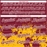 Custom Crimson Gold-White 3D Pattern Design Abstract Splash Grunge Art Authentic Baseball Jersey