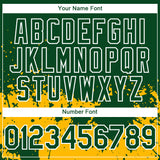 Custom Green Gold-White 3D Pattern Design Abstract Splash Grunge Art Authentic Baseball Jersey