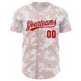 Custom White Red 3D Pattern Design Curve Lines Authentic Baseball Jersey