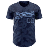 Custom Navy Light Blue 3D Pattern Design Curve Lines Authentic Baseball Jersey