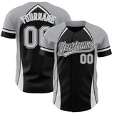 Custom Black Gray-White 3D Pattern Design Curve Solid Authentic Baseball Jersey