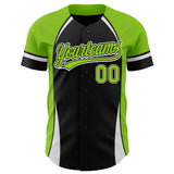 Custom Black Neon Green-White 3D Pattern Design Curve Solid Authentic Baseball Jersey